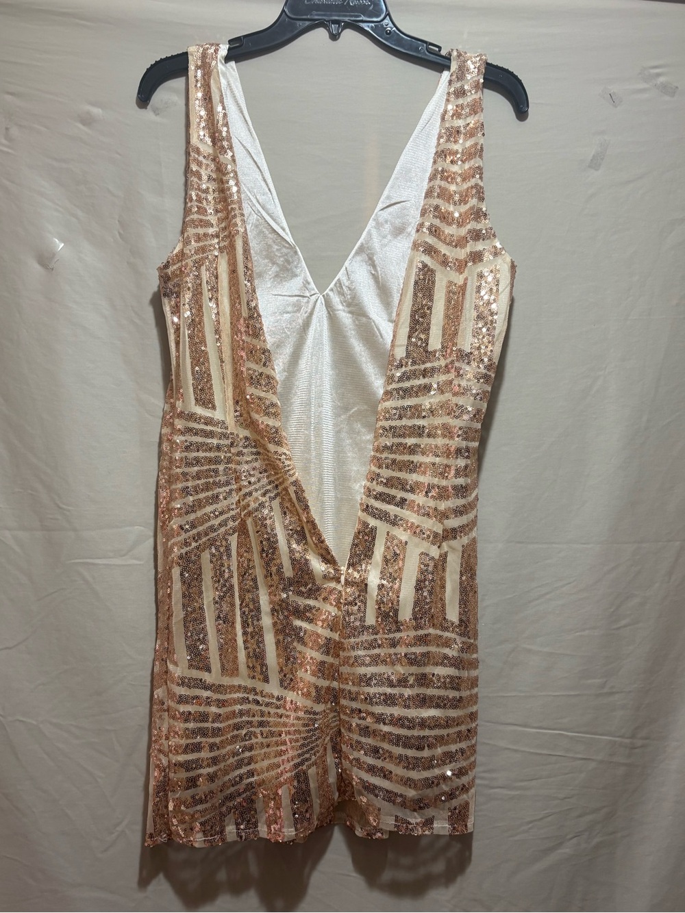 Rose Gold Sequin V-Neck Mini Dress - Picture 7 of 7
